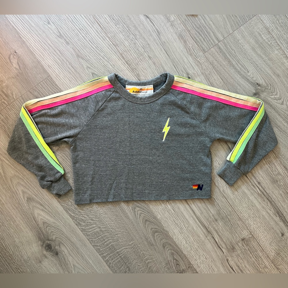 Aviator Nation Bolt Cropped Classic Crew Sweatshirt